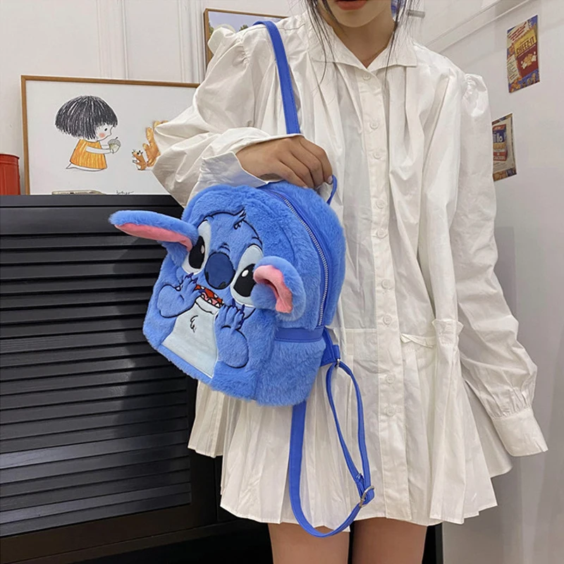 Disney Plush Backpack Cartoon Blue Stitch Backpack Large Capacity Student Backpack Kindergarten Bag Children's Schoolbag Gift