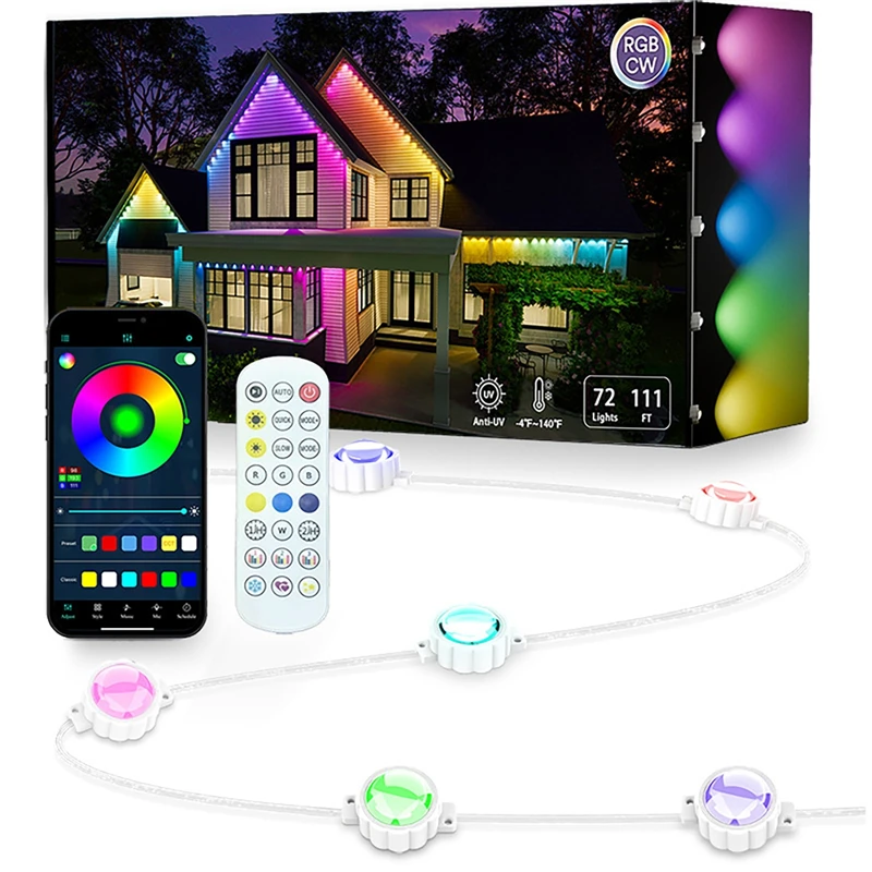 RGB Eaves Lights WIFI Smart App Permanent Outdoor Lighting Lights Music Sync Timer Waterproof String Party Home Holiday Decor