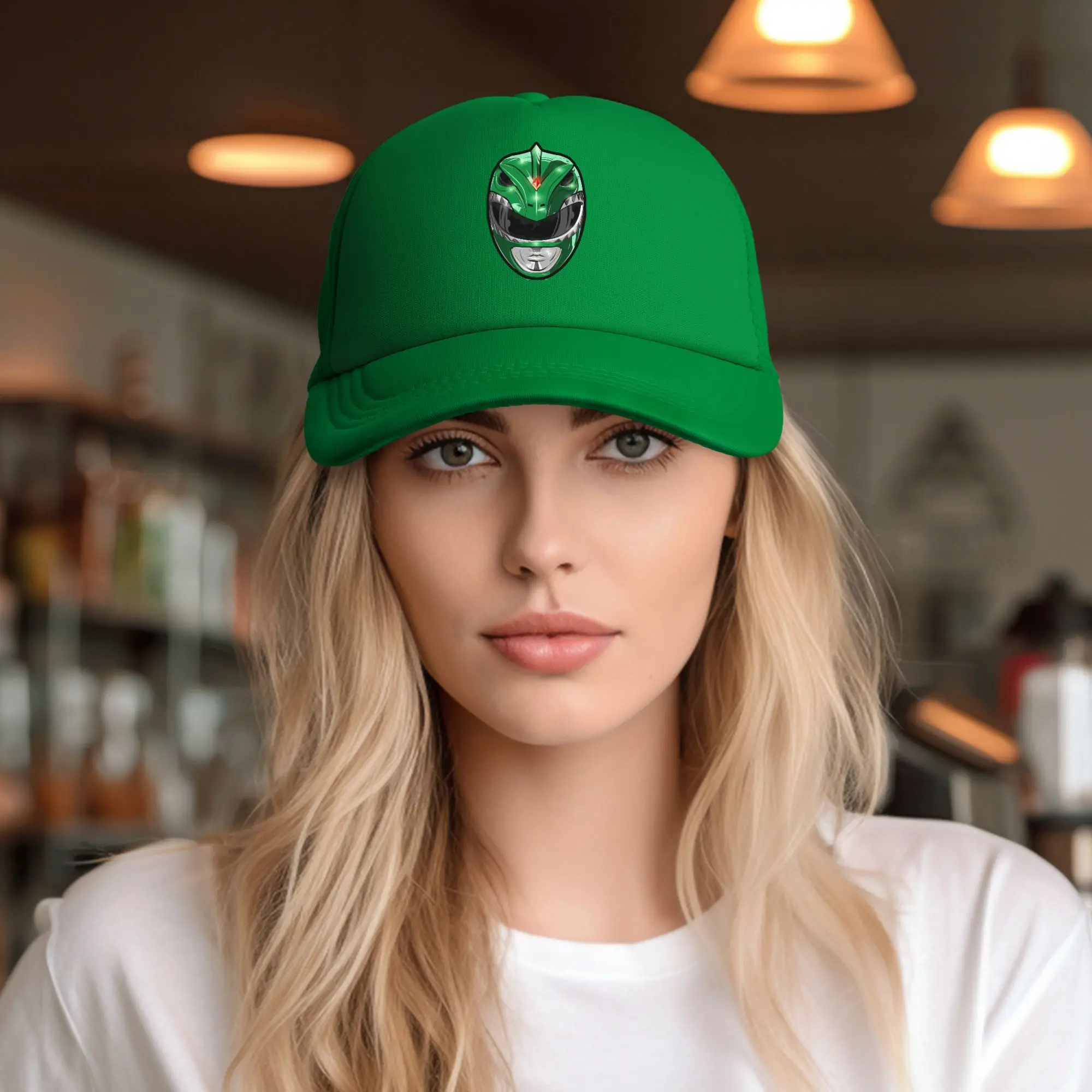 Green helmet Power Rangers  Mesh Baseball Cap Men Women Hip-Hop Trucker Worker Hats  Breathable Polyester Fishing Hat