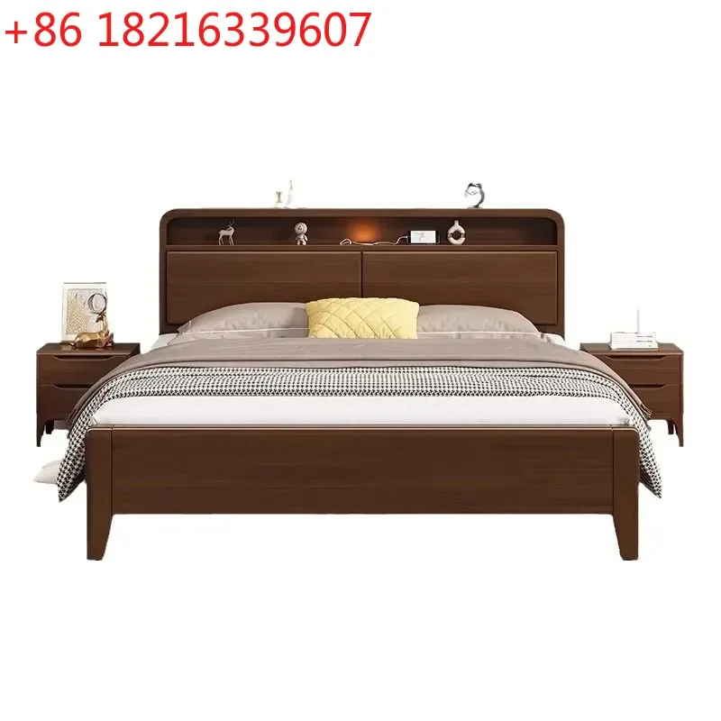 YAOModern Simple Solid Wood Bed for Master Bedroom Light Luxury Single Double Bed Pure Wood Frame for Second Bedroom Household