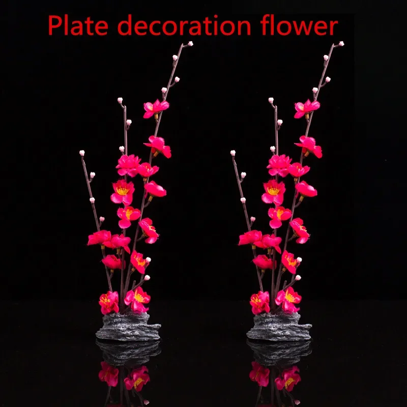 restaurant plate tray dish decorate Plum Peach blossom flower tree seafood sushi decoration ornamental artificial chef tools