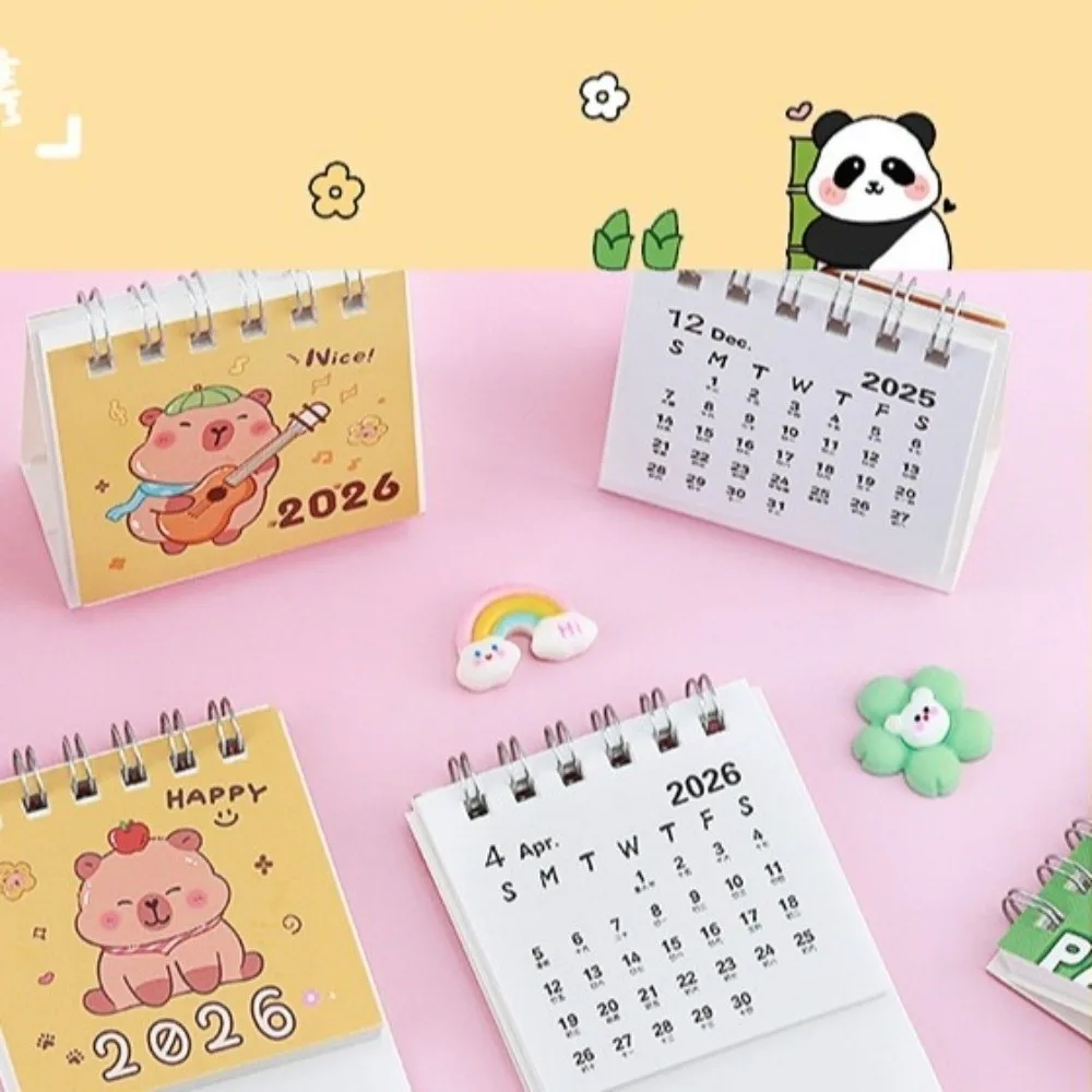 

Cute Small 2026 Desk Calendar Cartoon Desktop Decoration Schedule Planner Standing Flip Coil Calendar for Office School Supplies