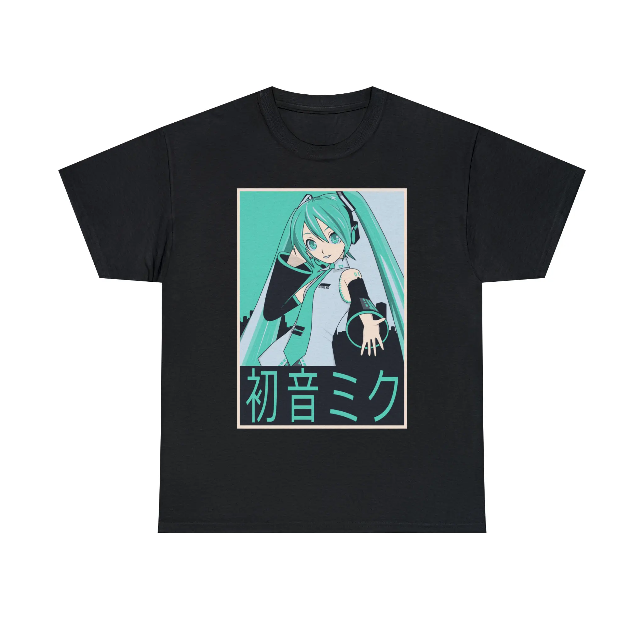 

Hatsune Miku 2026 Summer Anime Cotton T-shirt for Men Black Short Sleeve Tee Casual Streetwear with Japanese Text Graphic