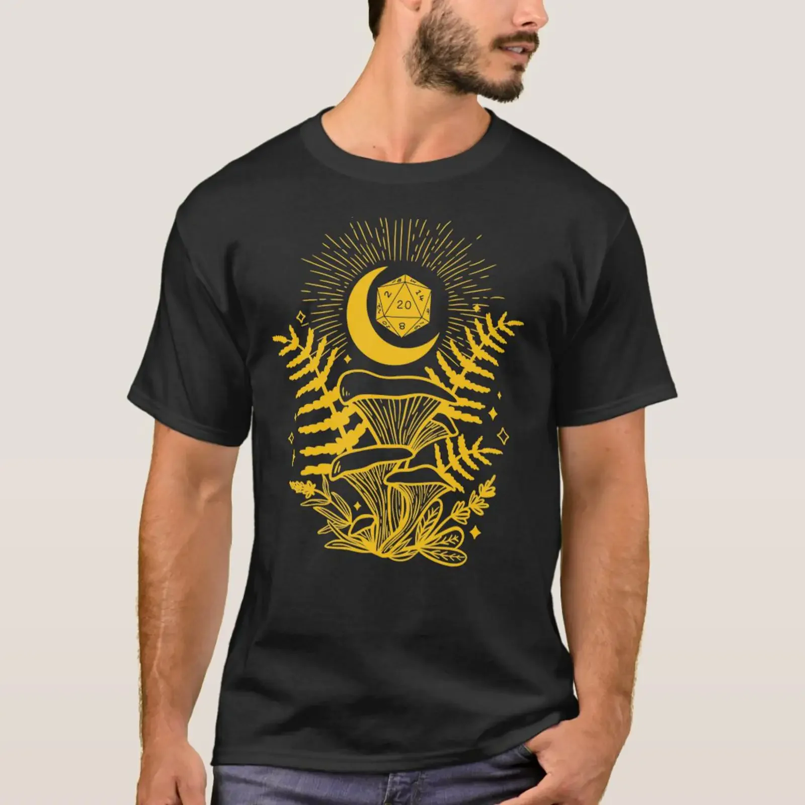 DND DRUID DICE Forest Mushroom Fern and Moon D20 f T Shirt vintage Washed homme Versatile Stylish Stretched designer clothes
