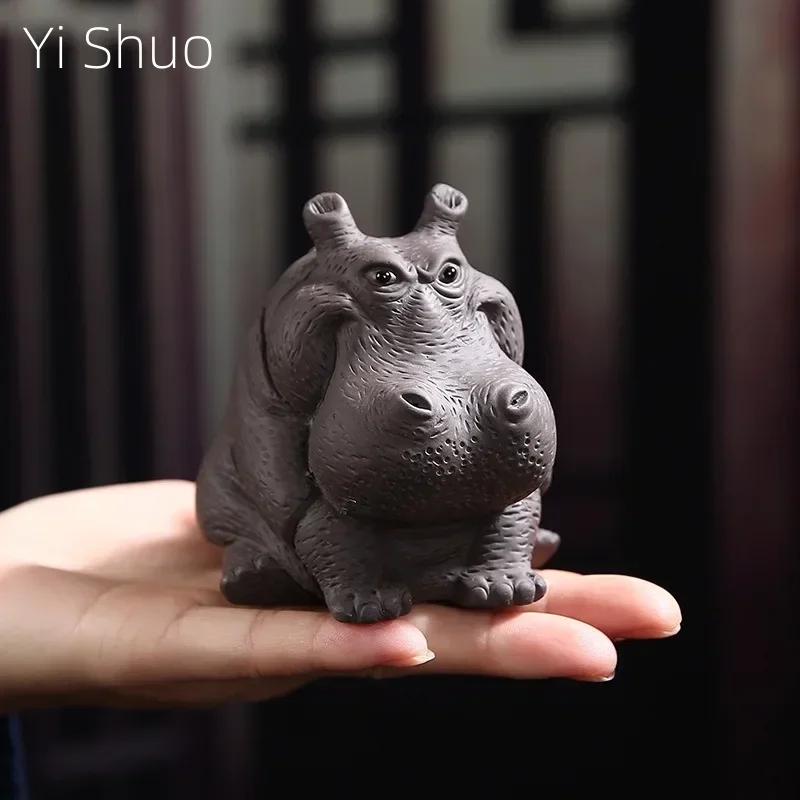 

Purple Sand Hippo Tea Ornaments Decoration Handmade Supportable Tea Table Personality Creative Fortune Tea Pet