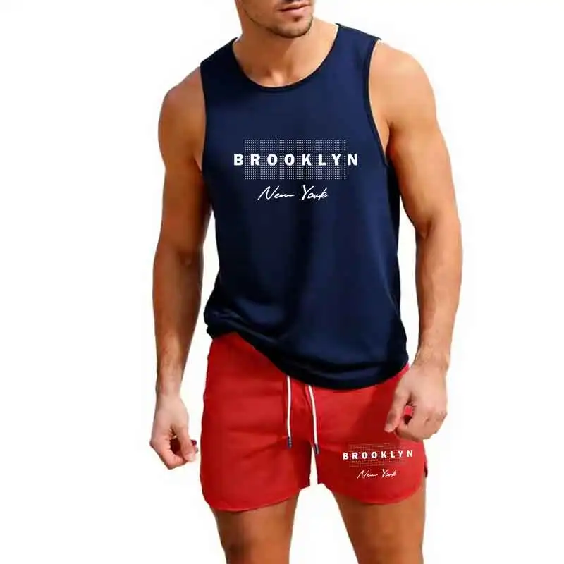 

European Men's Vest+Shorts 2-Piece Summer Casual Fashion Trend Set Beach Surfing Men's Suit Outdoor Jogging Sportswear