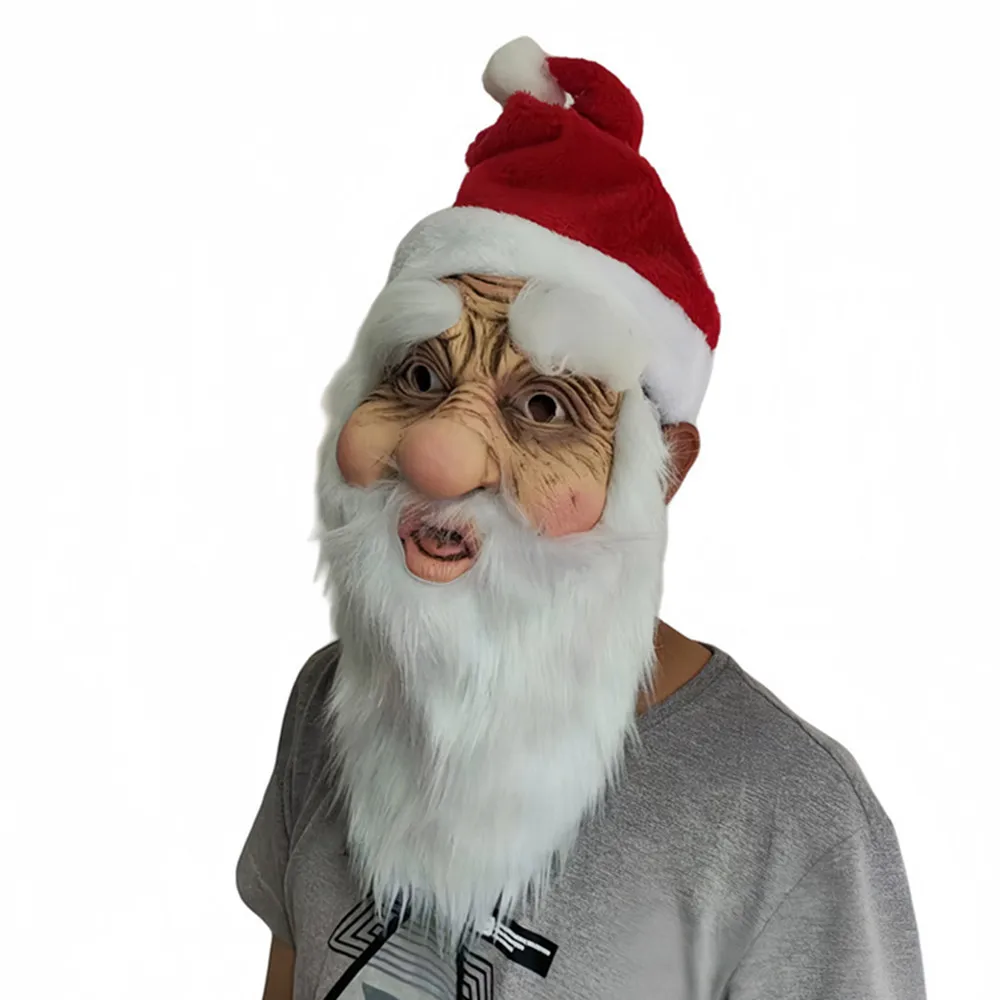 Weihnachtsmann-Maske Realistische Alter-Mann-Gesichtsmaske aus Latex Opa-Maske mit Bart und Mütze für Weihnachts-Cosplay – Detail 1