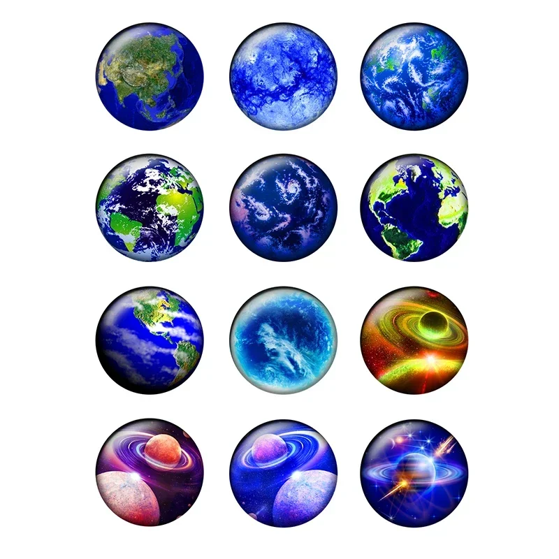 

12pcs/lot Earth Planet Globe Pattern Glass Cabochons 10mm 12mm 20mm 25mm Flat Back DIY Jewelry Making Findings & Components T155