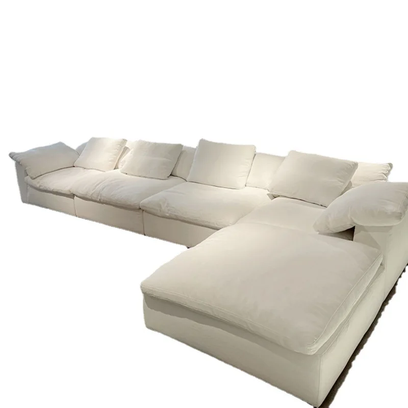

Minimal large flat-layer module combination sofa cream wabi wind straight row down cotton and linen fabric living room sofa