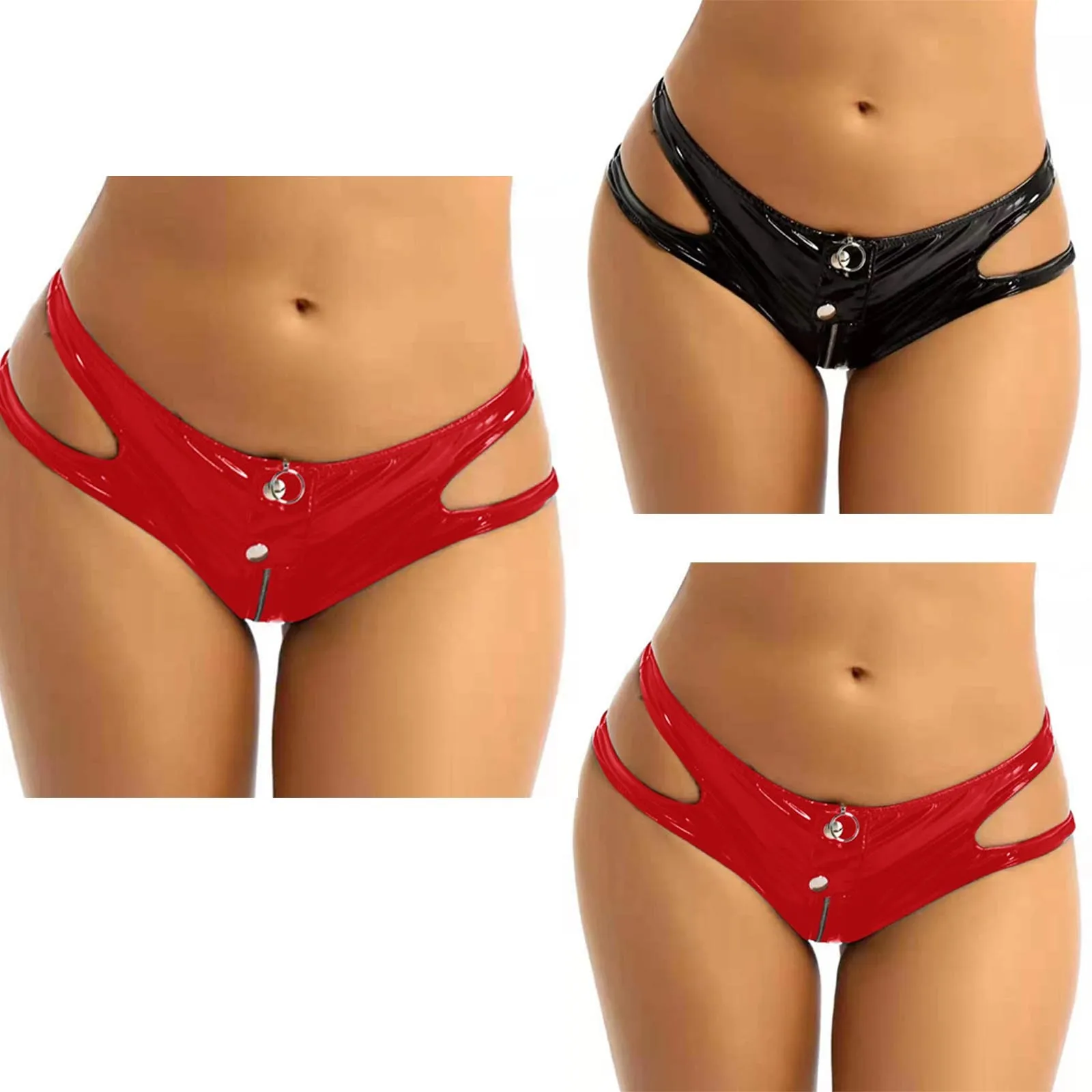 Women Sexy Opening Crotch Shiny Leather Underwear For Sex Erotic Below Crotchless Fetish Brief Glossy Latex Mini Hot Pants Sexi