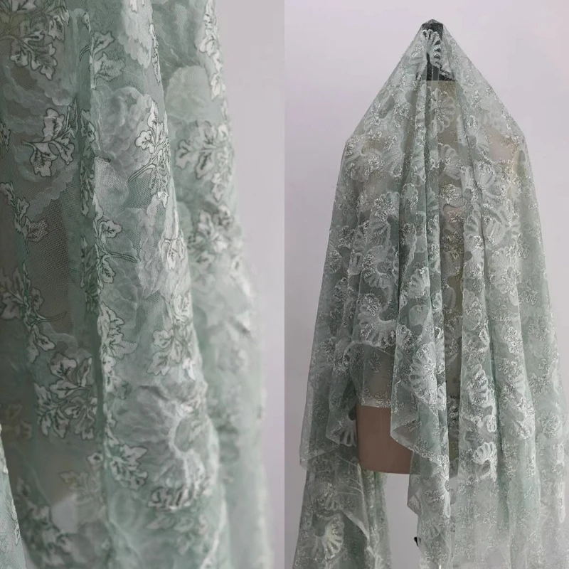 

Chiffon Embroidery Flower Lace Fabric for Non Elastic Pleated Printing Dress Set Fashion Cloth Diy By The Meter Sewing Material