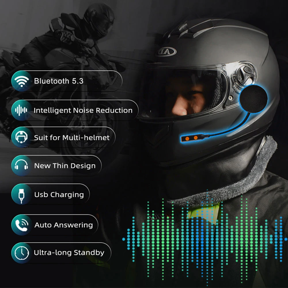 1pcs Bluetooth 5.3 Motorcycle Helmet Headset One Horn Moto Headphone Wireless Stereo Earphone Speaker Handsfree Helmet Headset