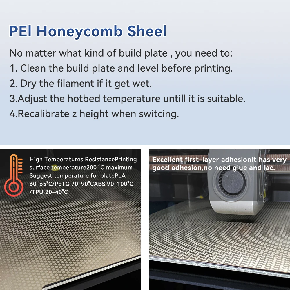 V2.0 Upgraded PEI Build Plate Honeycomb PEI For Bambu Lab P1P/P1S/X1/X1C/X1E/A1 AI mini K1 Ender 3 Spring Steel Sheet