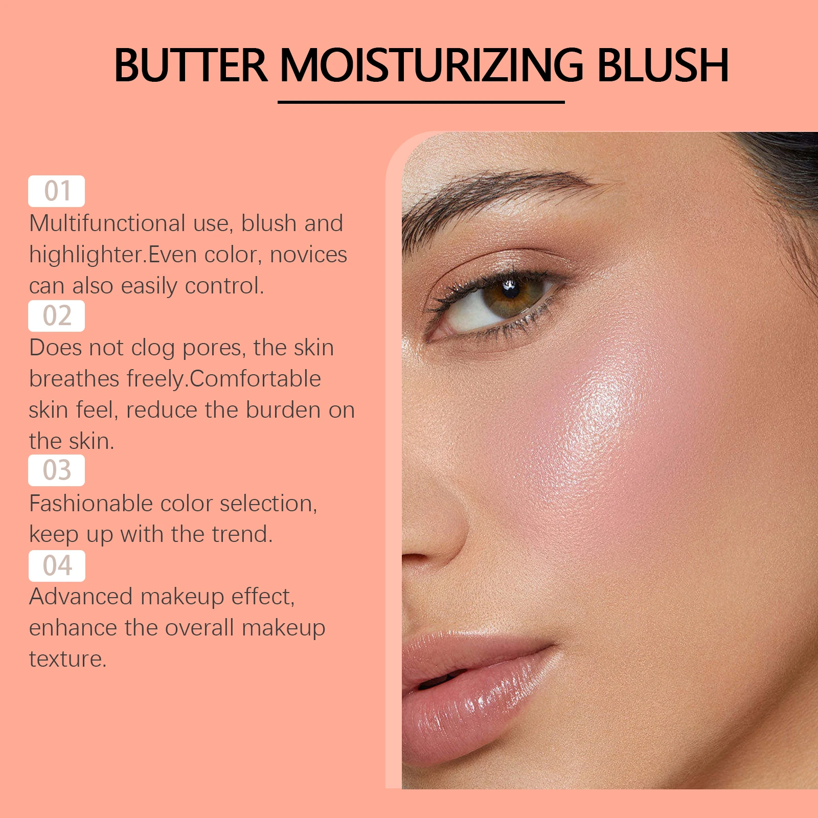 Manteiga Blush, Nude Matte Powder Rouge Fórmula de longa duração e altamente misturável para um maquiagem facial hidratante com descarga natural