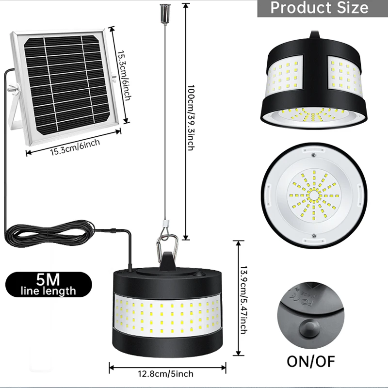 Solar Shed Lights Outdoor with Remote Control 160LED Solar Panel Pendant Lamp Waterproof Indoor Solar Light for Garden Yard