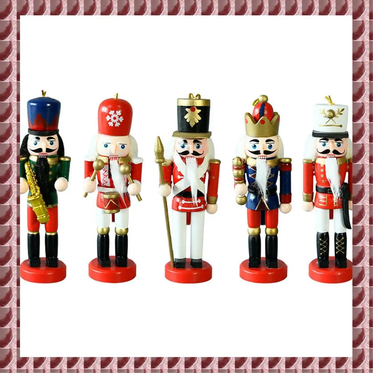 A95G 5Pc/Set Christmas Nutcracker Wooden Ornaments Saxophone Soldiers Manual Decorations 13Cm Christmas Tree Decoration