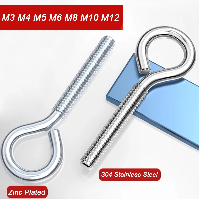 M3 M4 M5 M6 M8 M10 M12 Eye Screws Hooks Eye Bolts Closed Screws Rod Threaded Rings Zinc Plated Galvanised / 304 Stainless Steel