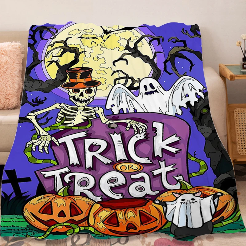 

Halloween Trick or Treat Fleece Blanket Sofa Winter Warm Microfiber Bedding Knee Camping Nap Fluffy Soft Blankets King Size