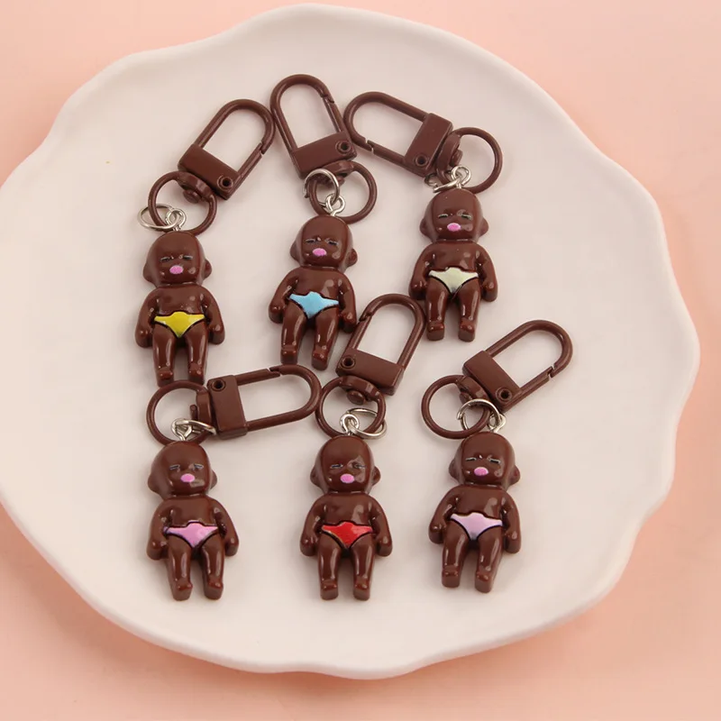 Novelty Funny Cute Mini Colorful Black Baby Doll Keychain Creative Cartoon Figure Pendant Backpack Charms Fashion Bag Decor Gift