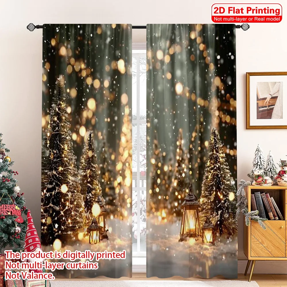 

2pcs 2D flat printing Merry Christmas Curtain winter snowflake Machine Washable Polyester Without Electricity Family Party