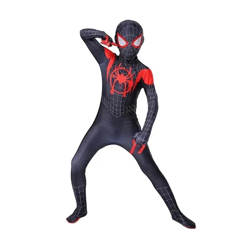 子供のためのスパイダーマンコスプレ衣装,スパイダーマンのスパイダーマンジャンプスーツ,笑顔,ハロウィーンの衣装