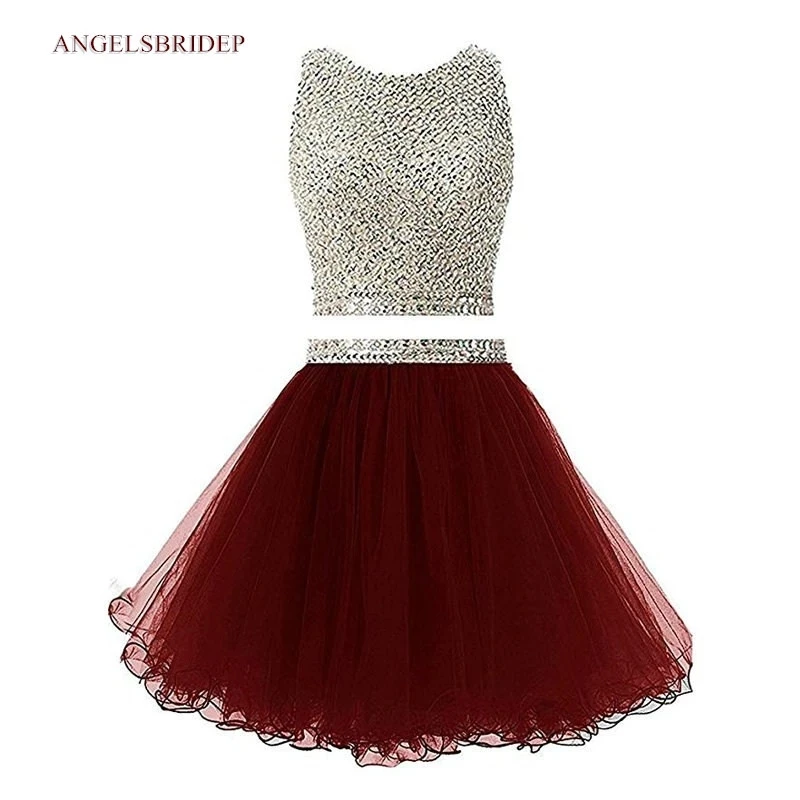 

ANGELSBRIDEP 2 Piece Short Homecoming Dresses Sparkly Beading Tulle Celebrity Vestido De Festa Formal Graduation Party Gowns