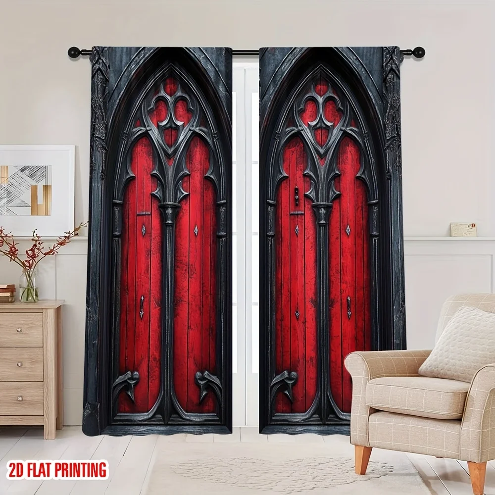 

2 шт. плотные шторы с готическим принтом на дверь — светофильтрация для спальни, гостиной и офиса — идеально подходят для декора праздника и вечеринки