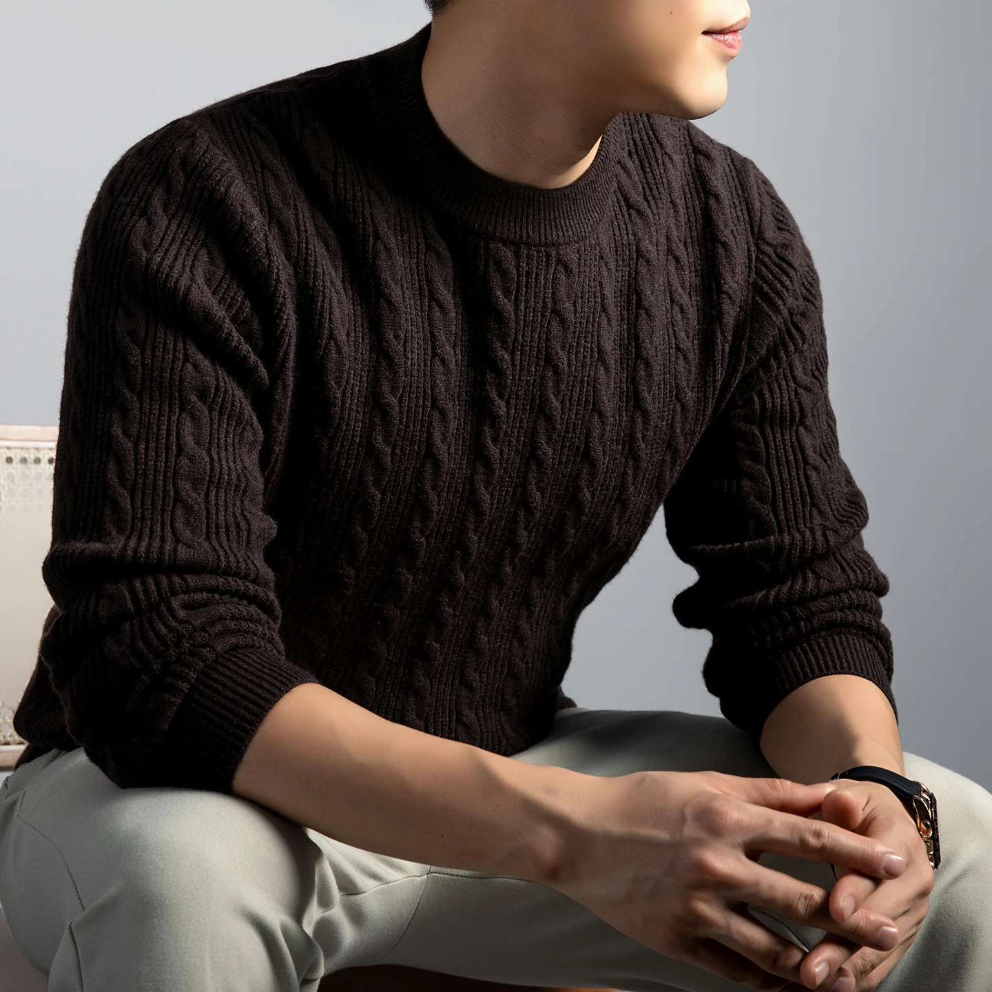 

2025 New Men's Sweater Knitwear Casual Winter Warm Classic Pullover Round Neck Fried Dough Twists Sweater Fashion