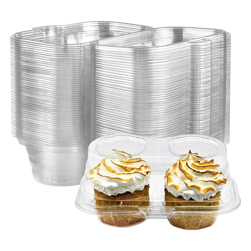 

A96I-50PCS 2 Compartment Cupcake Containers Clear Cupcake Boxes Airtight Stackable Cupcake Holders Cupcake Containers