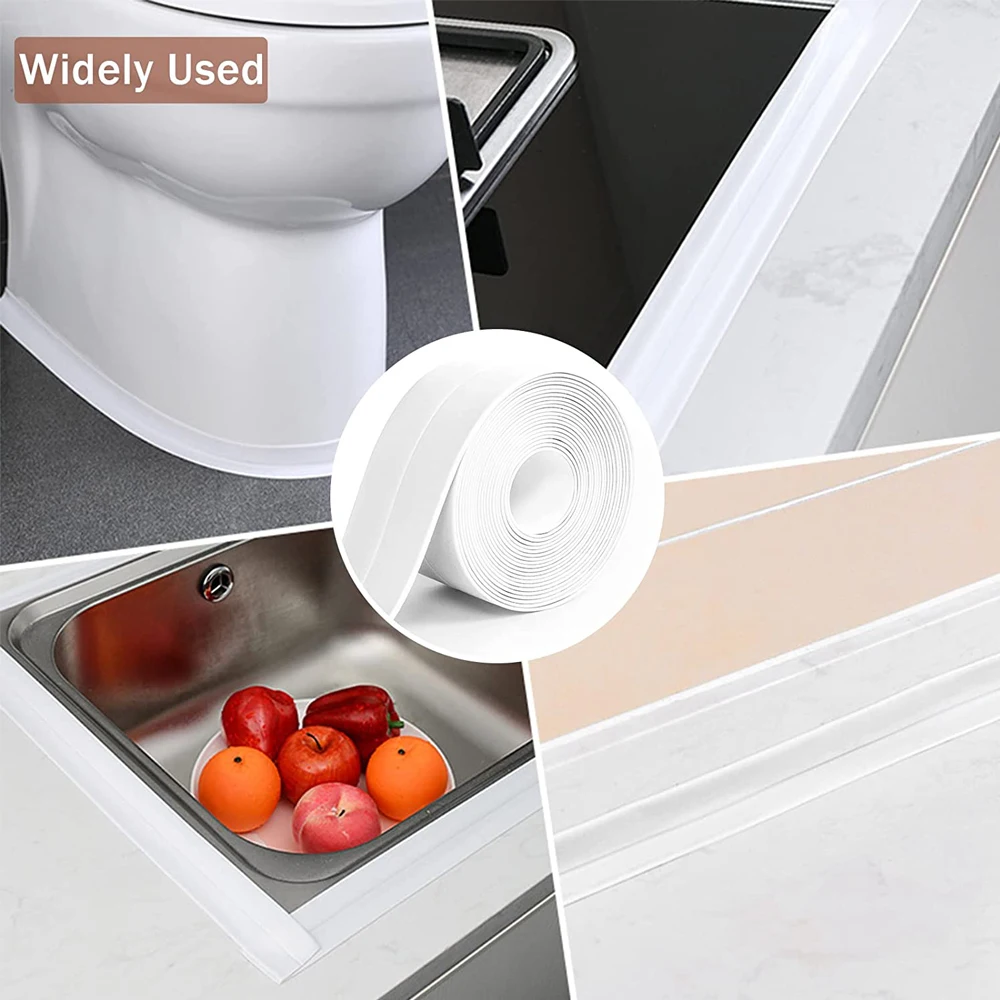 3.2M Bath Caulk Tape Self Adhesive PVC Oil-Proof Kitchen Sink Edge Corner Wall Sticker Waterproof Toilet Sealing Strip Tape view 4
