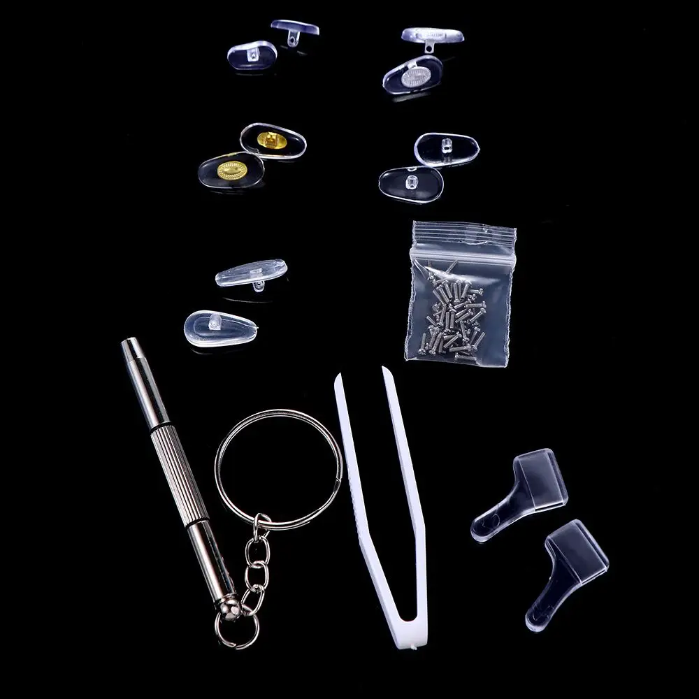 Glasses Repair Kit Silicone Nose Pads Replacement Optical Glasses Repair Tool Parts Assorted Kit Screwdriver Tweezers Ear Hooks