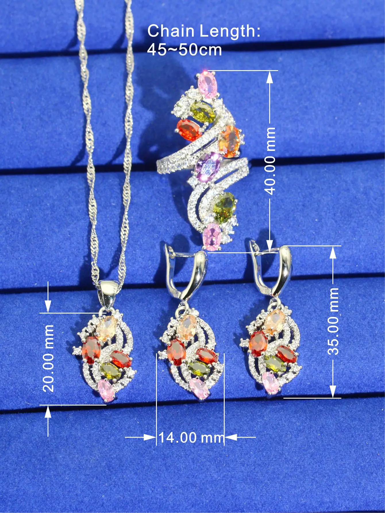 Sweet 925 Silver Jewelry Sets For Women Wedding Multicolor Zirconia Earrings Necklace Pendant Ring Bracelet Dating Gift