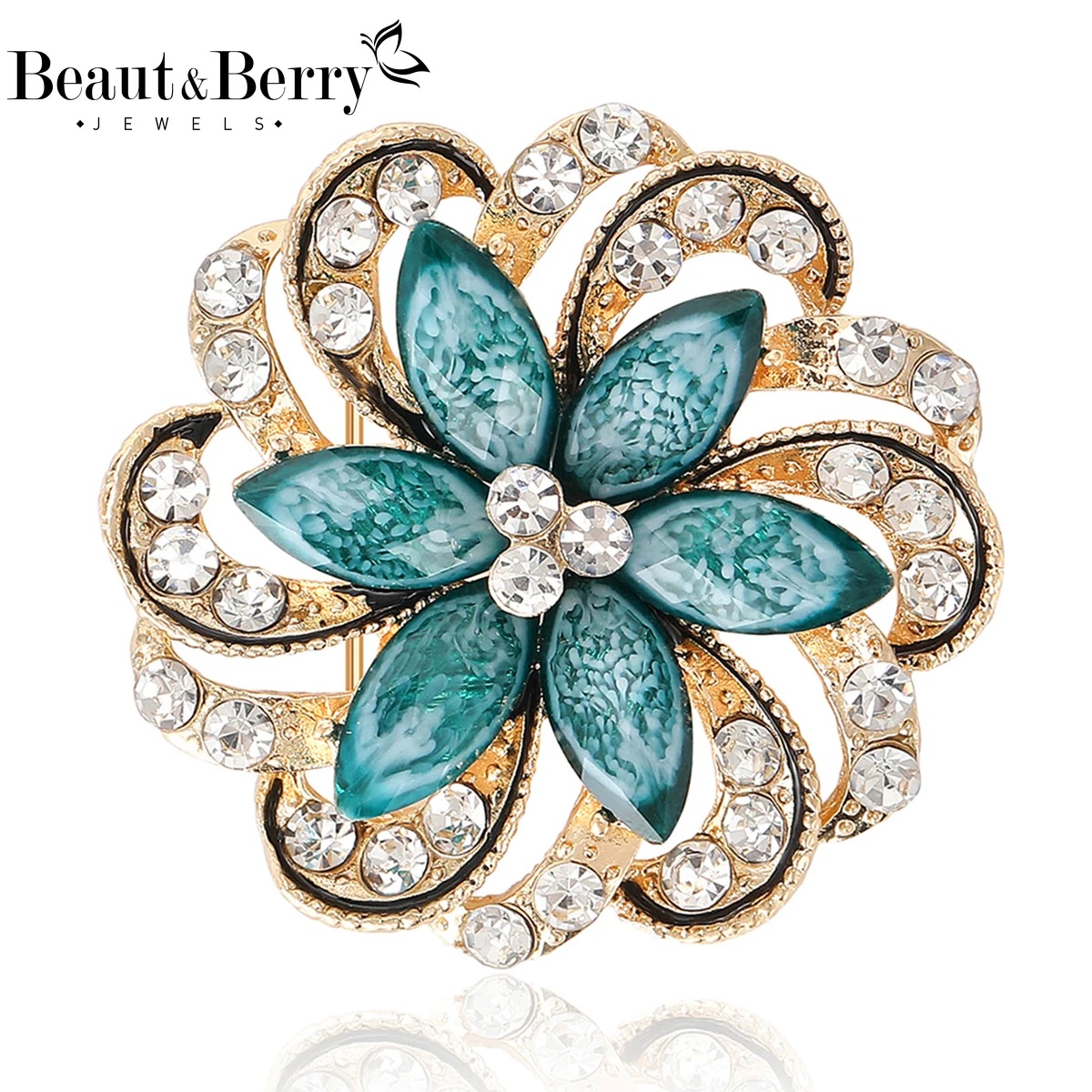 

Beaut&Berry Luxury Rhinestone Flower Brooches for Women Unisex Plant Pins Casual Party Jewelry Accessories Gifts Decoration