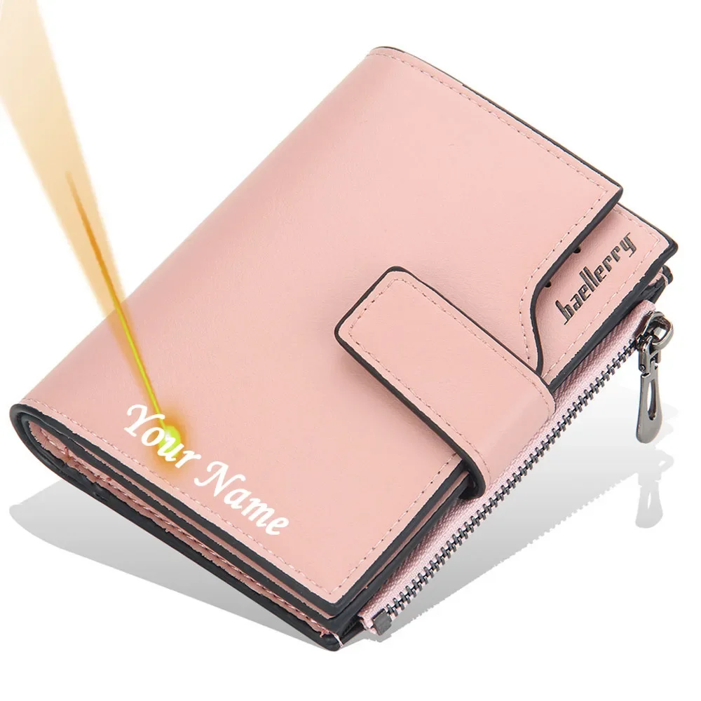 Customized Name Fashion Short PU Leather for Women Wallets Quality Card Holder Classic Female Purse Zipper Personalized Gift