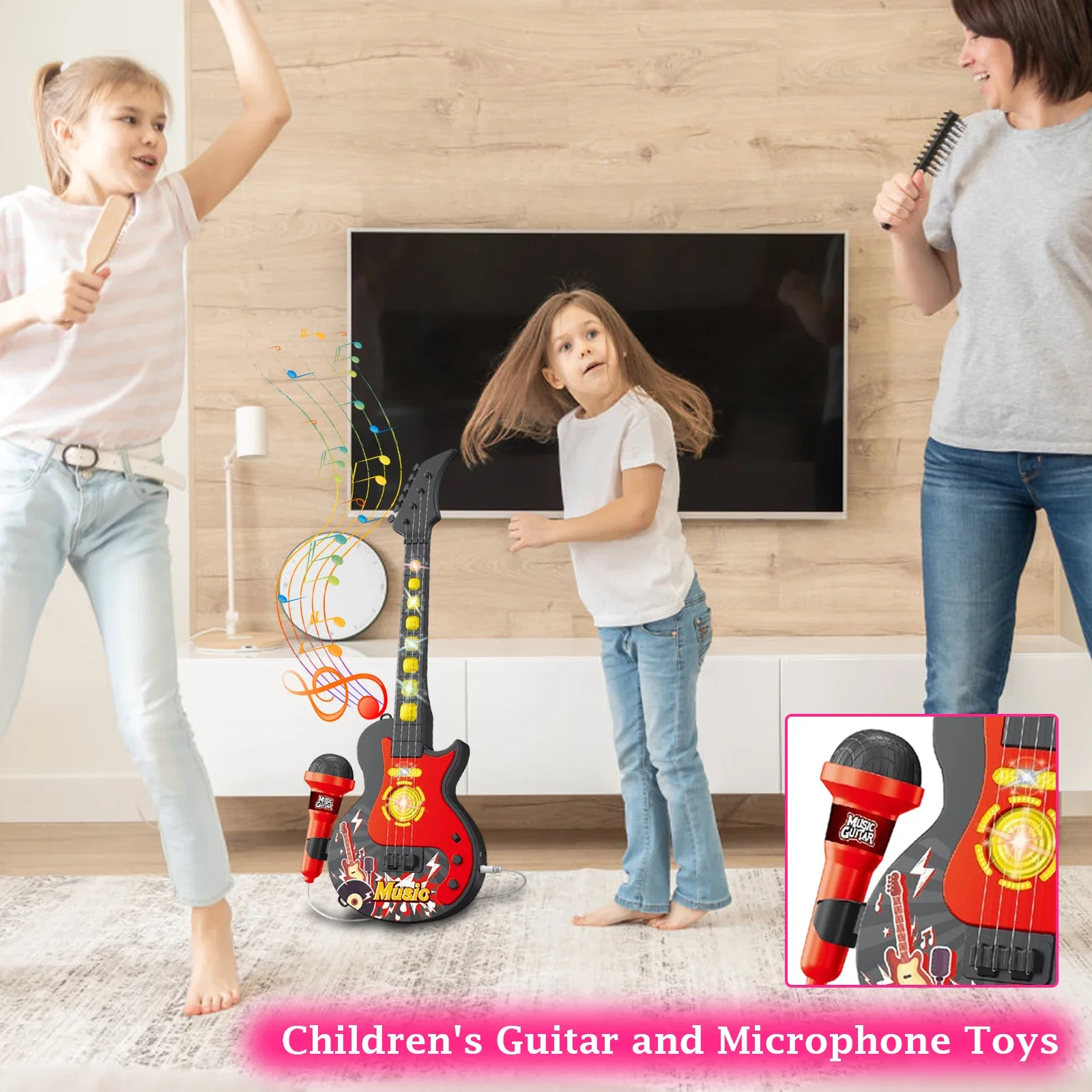 

Kids Musical Guitar & Microphone Combo Toy Early Learning Instrument for Children Party & Home Play