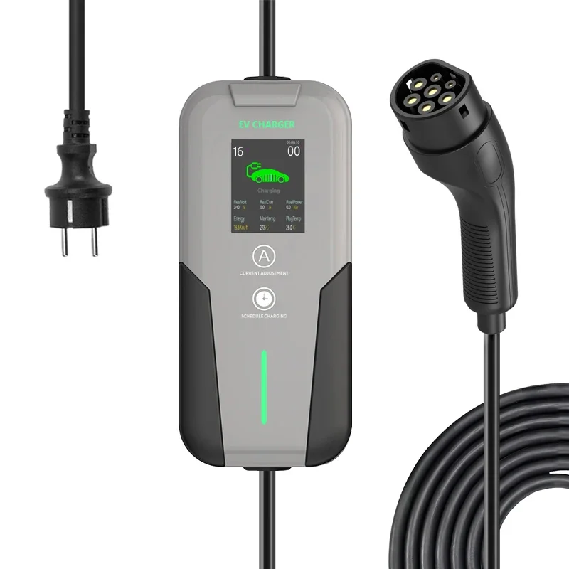 Cargador ev portátil para coche eléctrico, dispositivo de carga rápida con corriente ajustable de 16A, 32A, 40A, 3,5 kW, 7kW, tipo 2, 1 GBT