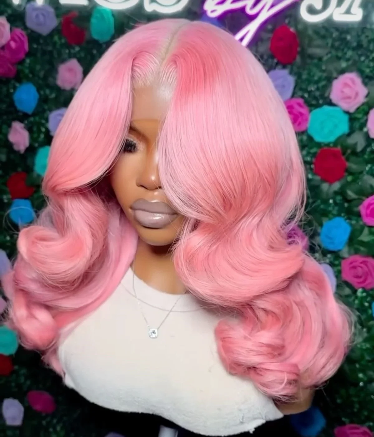 

Light Pink Wig Short Bob Body Wave Lace Front Wigs Glueless 13x4 HD Pre Plucked Synthetic And Blend Middle Part Everyday Style