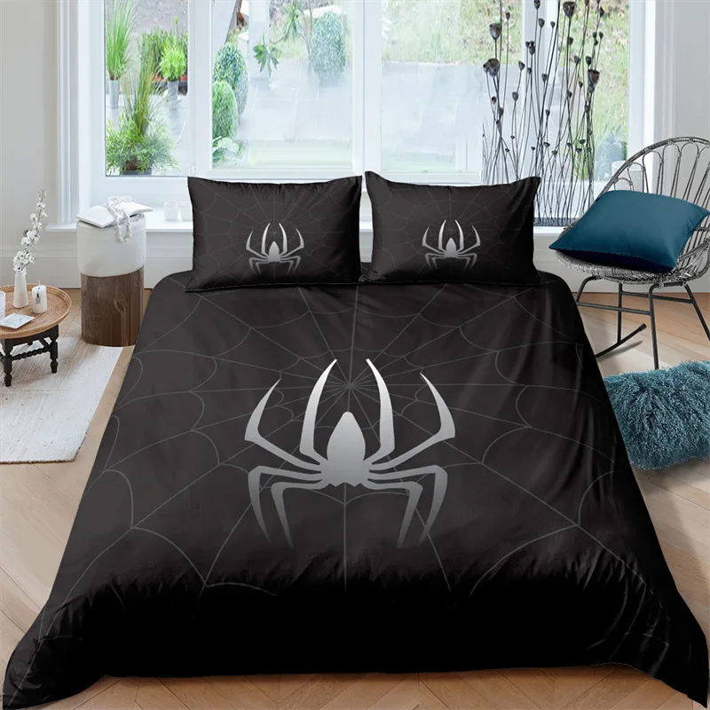 

Scary Spider Bedding Set Queen Size Soft 3D Print Duvet Cover Set Halloween Theme Comforter Cover With Pillowcases Bedroom Decor