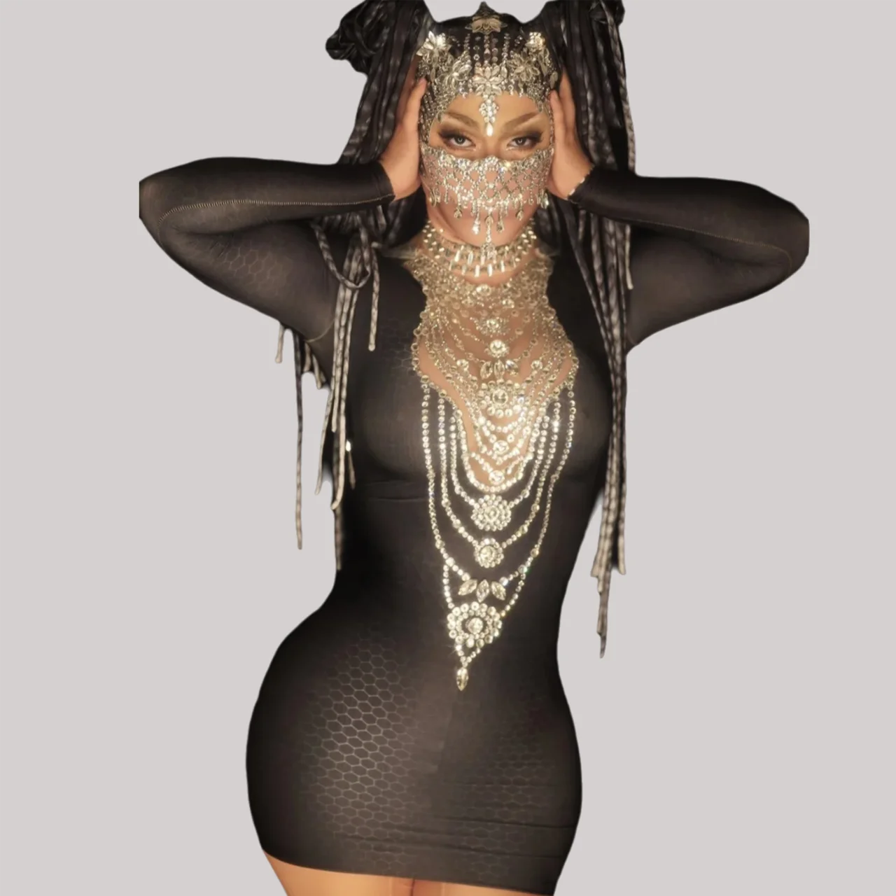 

Fashion Sparkly Crystal Rhinestone Dress Black Women Sexy Prom Party Birthday Dresses Night Club Dance Stage Performance Queen