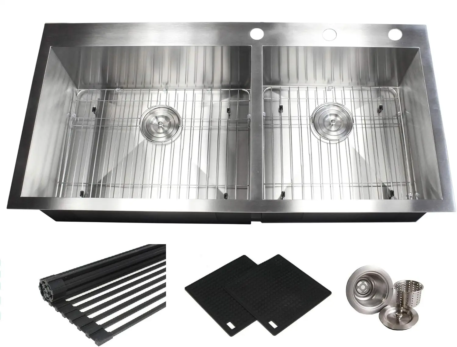 

43 INCH (6040) Zero Radius Design 16 Gauge Topmount Drop In Over the Counter Large Double Bowl 5050 Stainless Steel Kitchen Sink