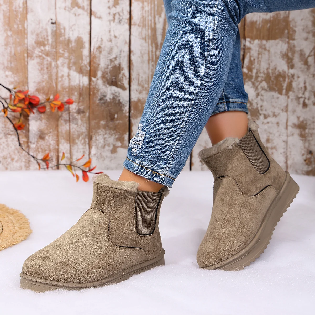 Winter Boot Insulated - Damen-Stiefeletten mit Fransen zum Hineinschlüpfen, trendige,