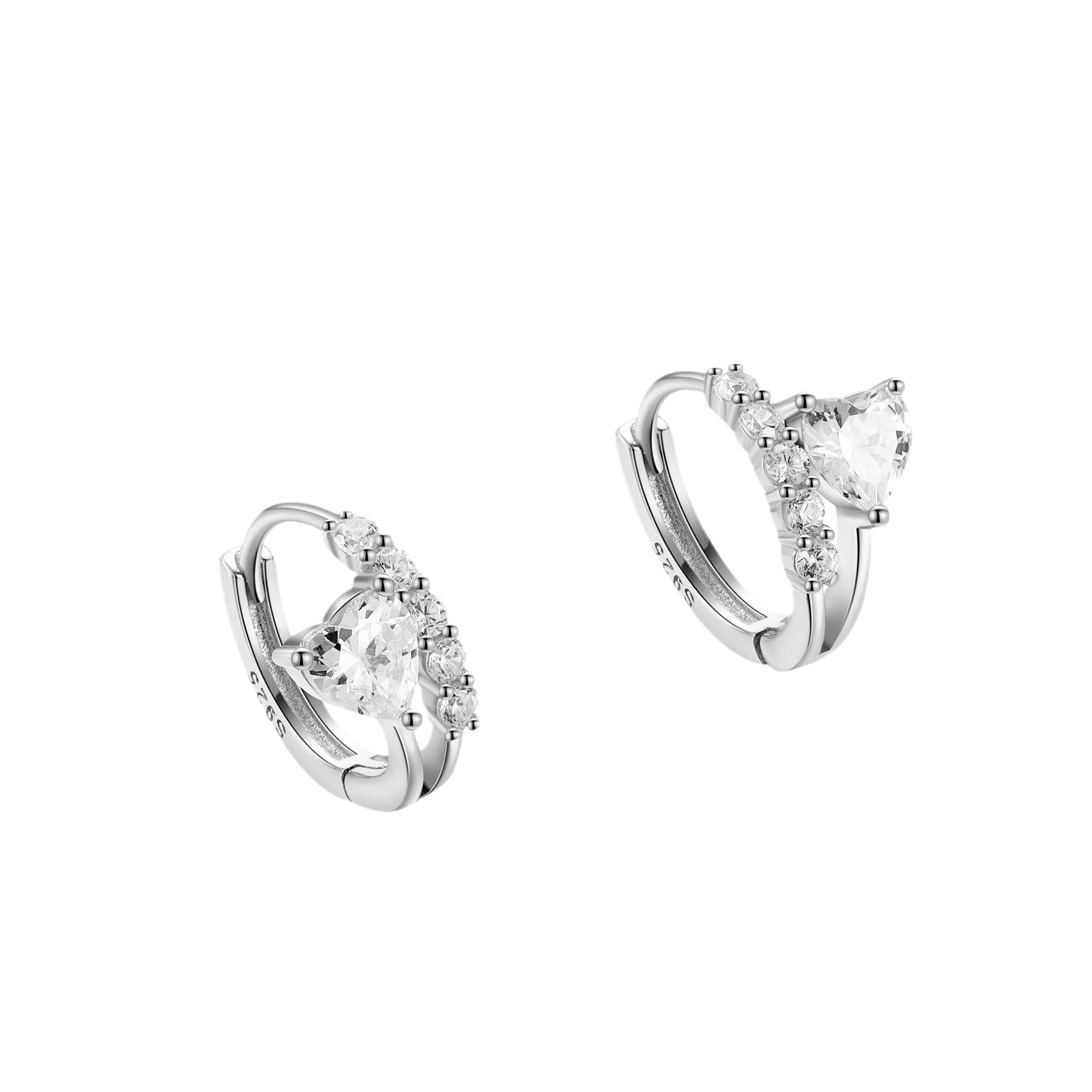 RYJU 925 Sterling Silver INS Minimalism Sweet Love Heart CZ Zircon Hoop Earrings For Women Girl Sweet Elegant Engagement Jewelry