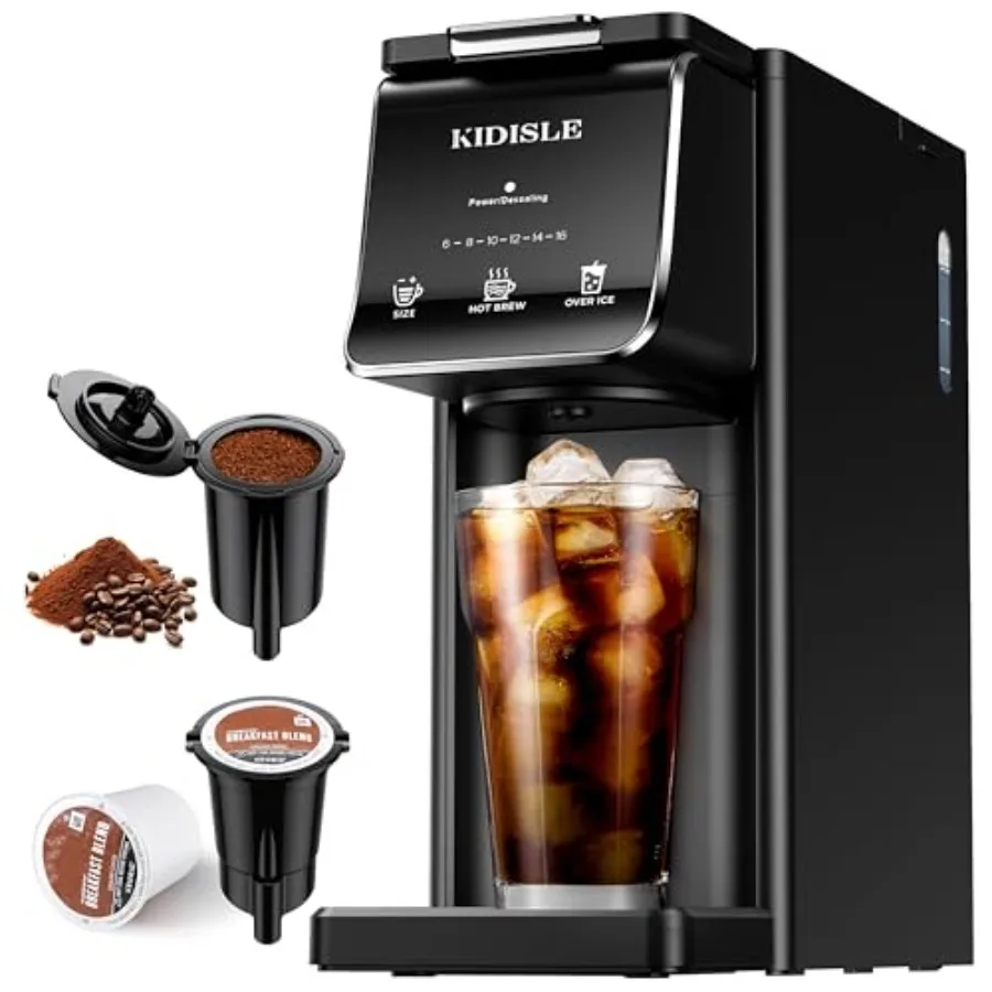 

Кофеварка для горячего и холодного кофе на одну порцию, для капсул K-Cup и молотого кофе, объем заварки 616 унций, резервуар для воды 40 унций, многоразовый фильтр-капсула, простая в использовании, черная