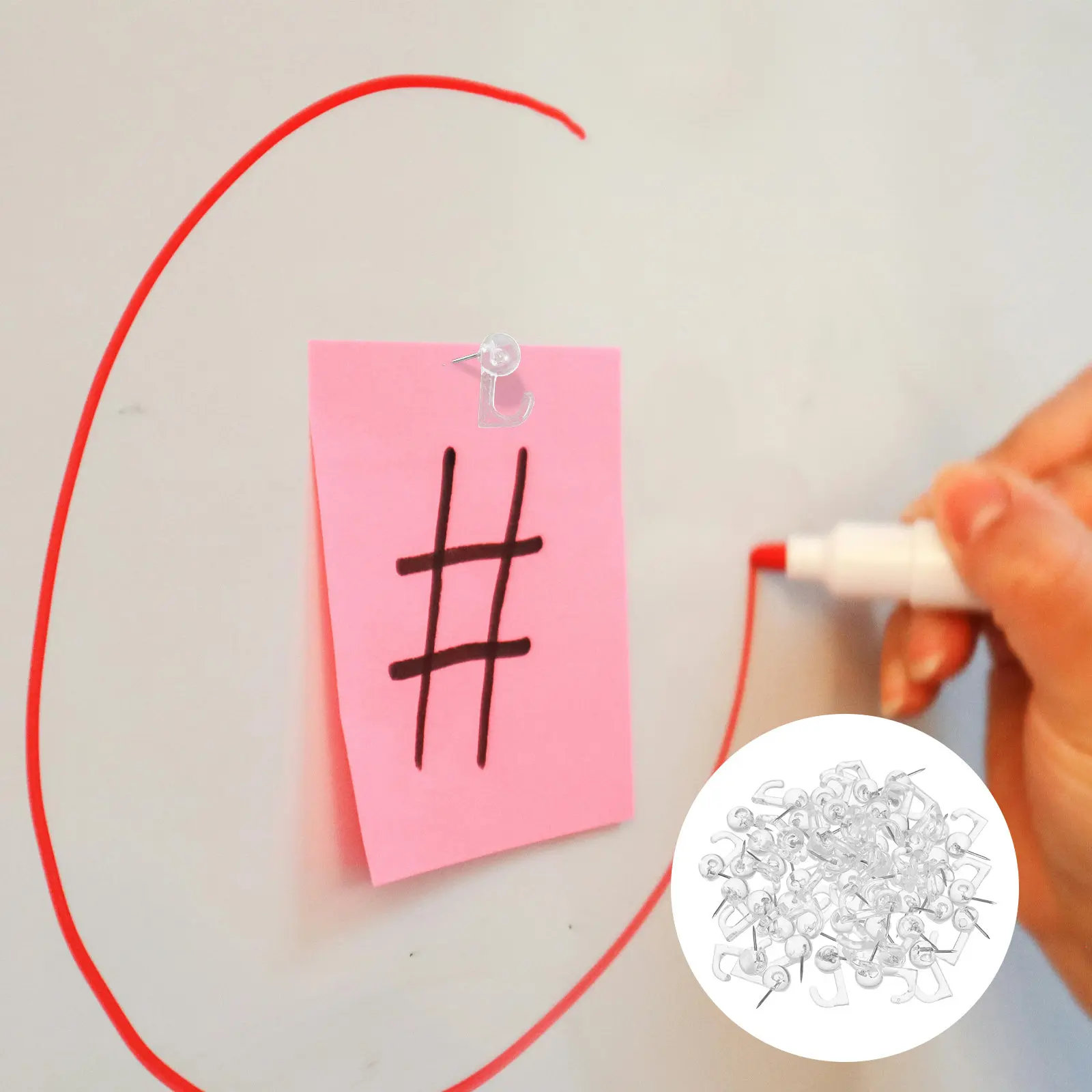 

100 шт. прозрачных кнопок-гвоздиков с крючками для досок объявлений, пробковых досок, фотографий на стене, легкий декор для подвешивания