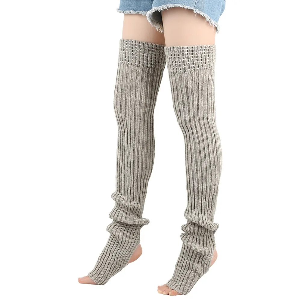 

Stretchable 80cm Leg Warmers Knitted Solid Color Loose Socks Winter Warmth Wool Material Warm Foot Cover Autumn Winter