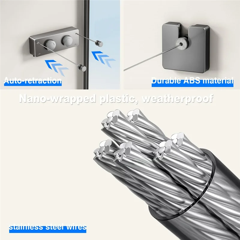 

B45C Двойная выдвижная веревка из нержавеющей стали весом 13,8 футов для белья в помещении/на открытом воздухе, сверхмощная непровисающая веревка для белья