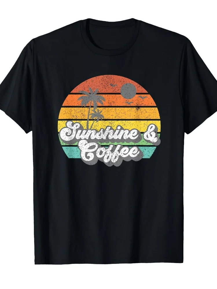 

Женская винтажная футболка Sunshine & Coffee с круглым вырезом и короткими рукавами, повседневный топ с пальмовыми и кофейными зернами, четырехсезонная рубашка