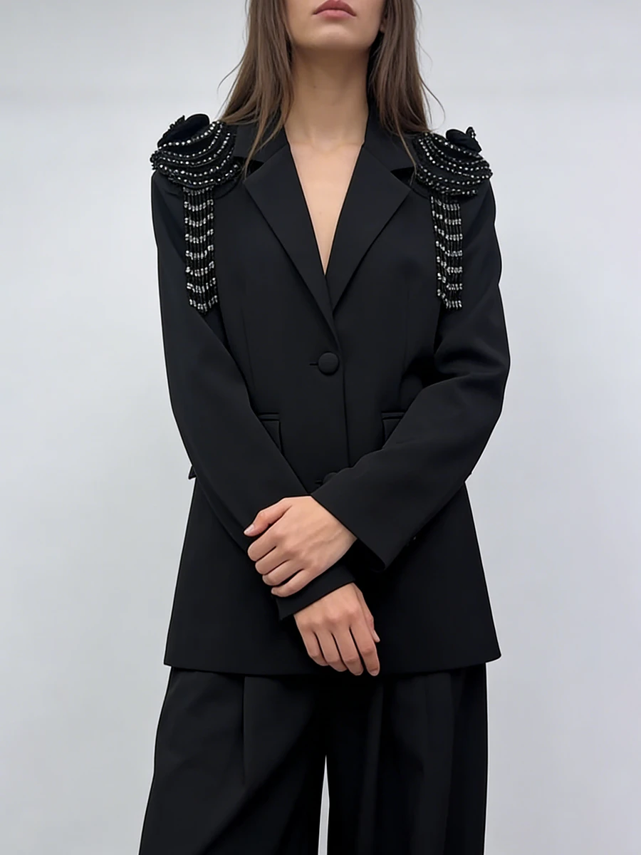 TWOTWINSTYLE Solid Spliced 3D Flower Vintage Blazers for Women Lapel Long Sleeves Loose Fashion Blazer Female 2026 Spring New