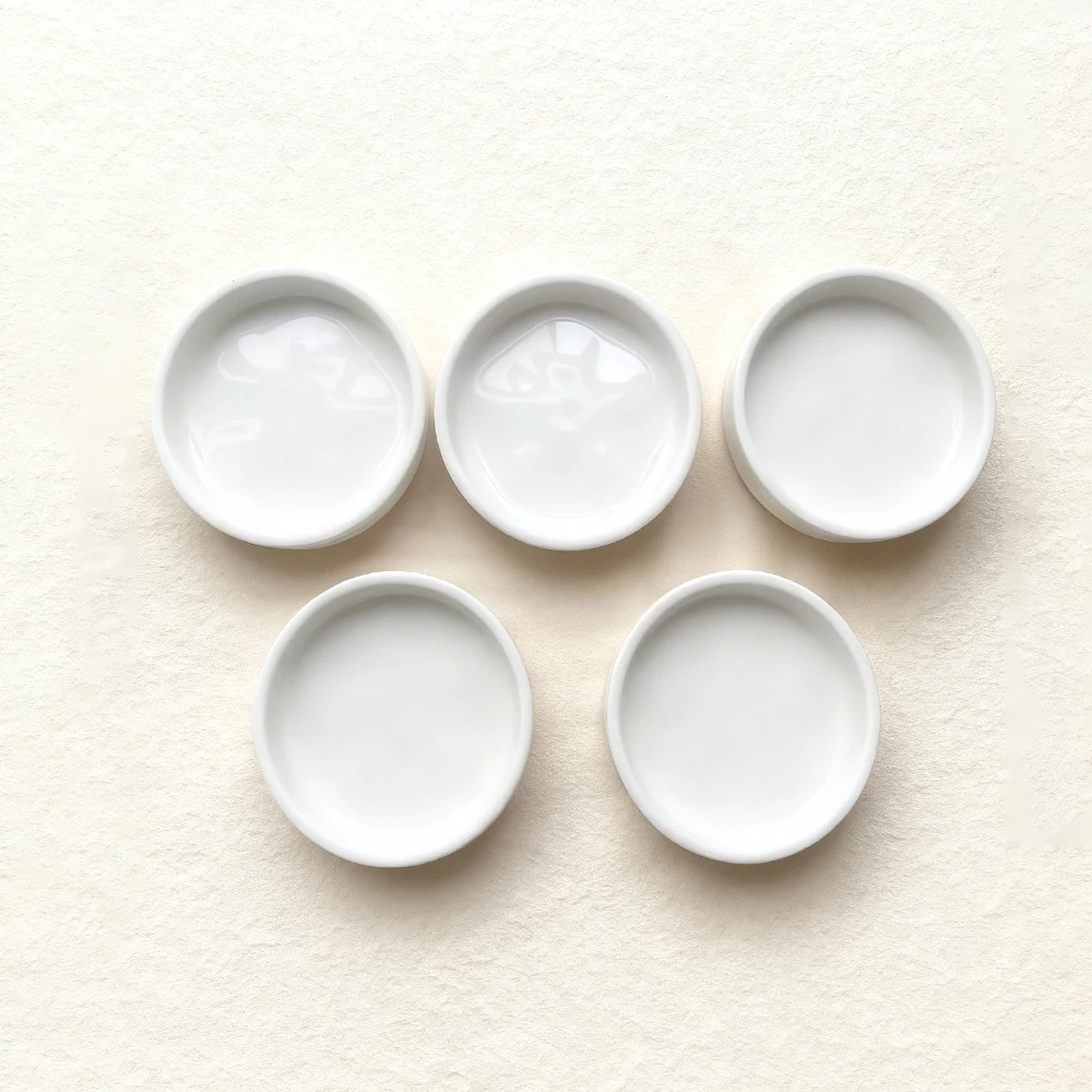 Artsecret 5pcs Round Paint Ceramic Palette for Watercolor Acrylic Ink Gouache Palette Paint Tray Double-sided Pigment Palette