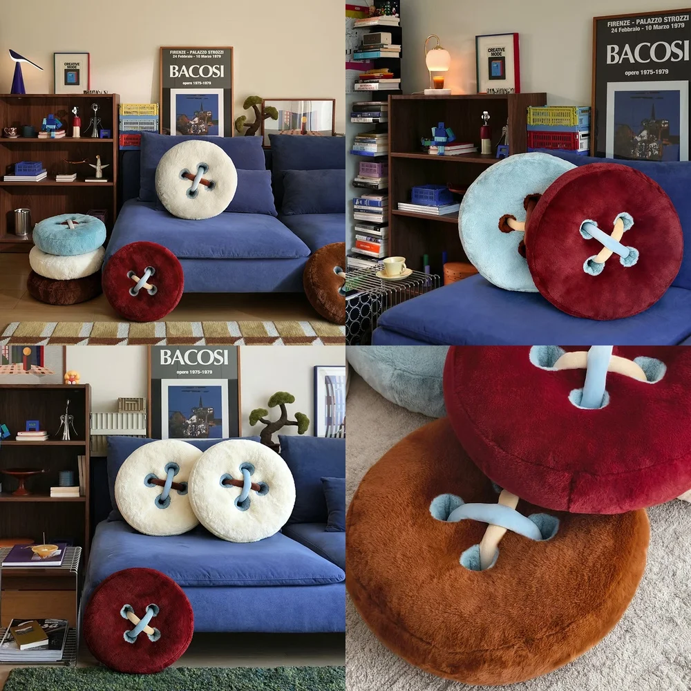 

Ретро-подушка для животных с пуговицами для кошек и собак, мягкая круглая декоративная подушка для дивана, кровати, гостиной, оконного подоконника, домашнего декора, в виде животного